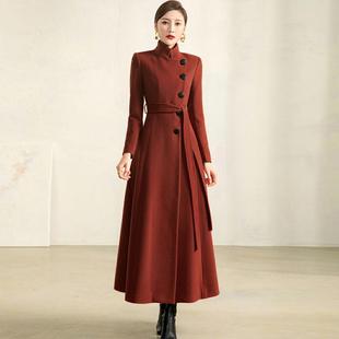 立领毛呢外套 2024秋冬季 新款 收腰加厚修身 显瘦过膝毛呢大衣女长款