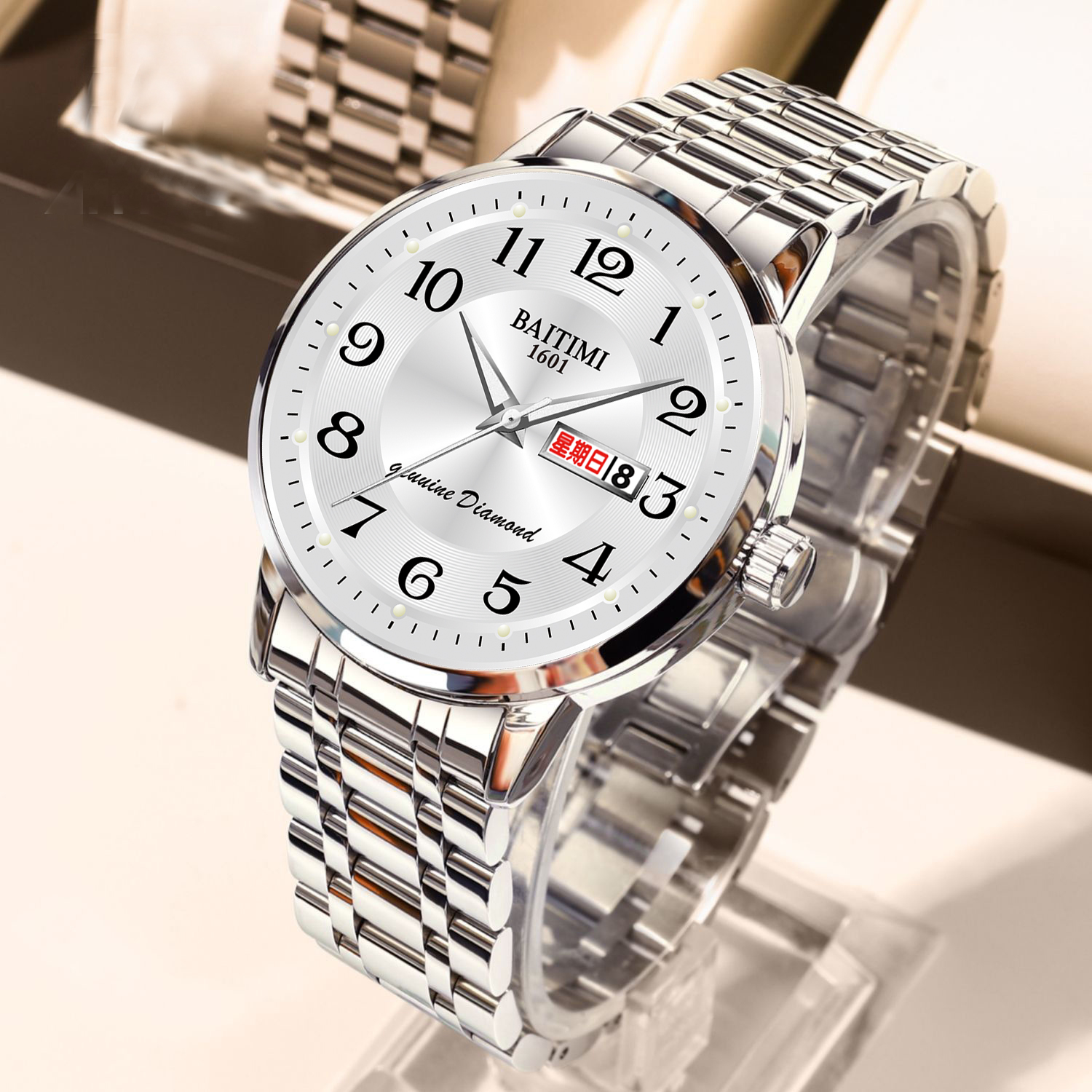 瑞士正品男士手表防水夜光双日历