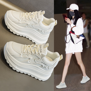 厚底小白鞋女2025新款冬季加绒真皮运动鞋松糕小个子内增高老爹鞋