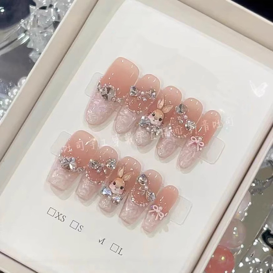 【奶油小兔】新品轻奢纯手工穿戴甲高端猫眼百搭高级手作美甲贴片