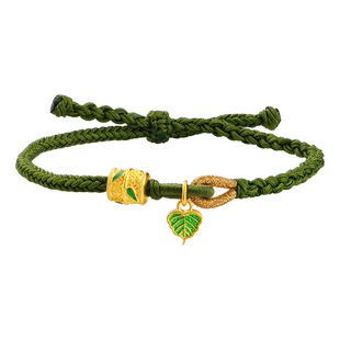 老庙黄金足金999古法金手链珐琅龟背竹长寿安泰竹节薄荷多曼礼物