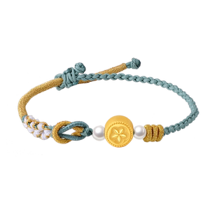 老庙黄金足金桃你喜欢招桃花小米珍珠手绳3D硬金好人缘转运珠正品