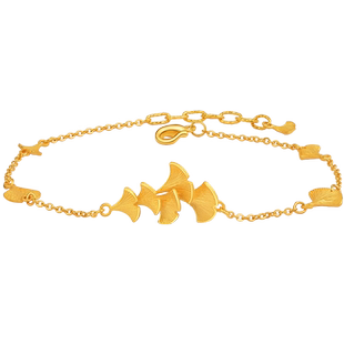 老庙黄金999足金银杏叶手足链三生有幸婚庆三金婚嫁结婚礼物正品