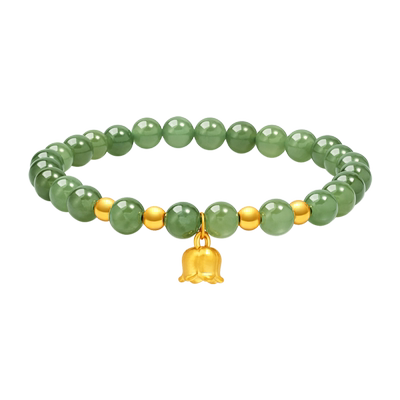 老庙足金福运铃兰和田玉间手串