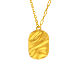 老庙黄金足金999古法几何纹理INS涟漪项链小金牌官方正品送礼物