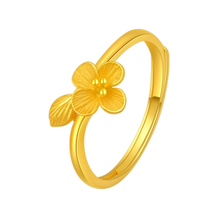 老庙黄金清雅丁香花足金活口戒指可调节手饰定价女士送礼物官方