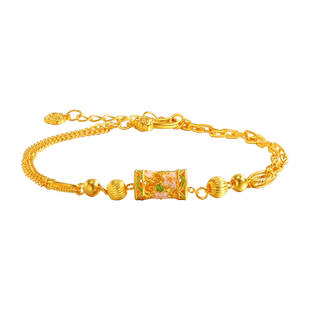 老庙黄金足金999古法鎏彩恋恋桃花AB链手链镂空花丝桃花好人缘