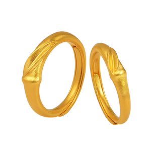 老庙黄金足金999竹韵竹叶古法对戒男女戒指情侣戒新中式古典国风