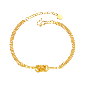 老庙黄金足金999时尚5G手链V字链条复古批花金丝绕线团金手链正品