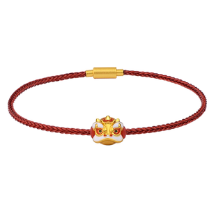 老庙黄金足金古法3D硬金珐琅舞醒狮红手绳手饰男女狮子座生日礼物