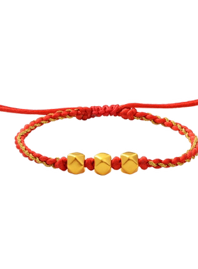 海豚金足金老庙黄金红手绳