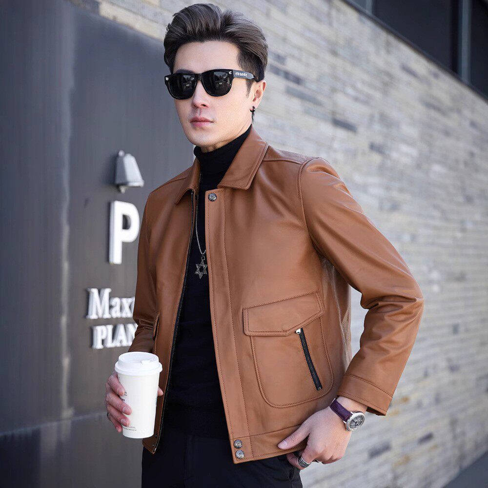 2026新款男士皮衣外套春秋翻领真皮头层绵羊皮修身皮夹克质感休闲
