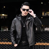 连帽皮衣外套男头层牛皮真皮秋冬季 2026新款 百搭可拆卸潮休闲高端