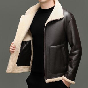 冬季皮夹克外套男绵羊皮羊毛2026超火真皮外套男痞帅冬皮毛一体