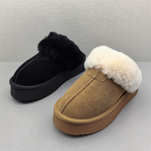牛反绒半拖松糕底厚底包头羊毛拖鞋 冬季 2025新款 品牌撤柜真皮女鞋