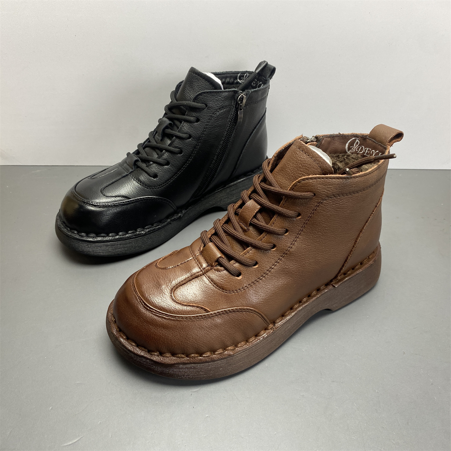 圆头低跟加绒保暖马丁靴