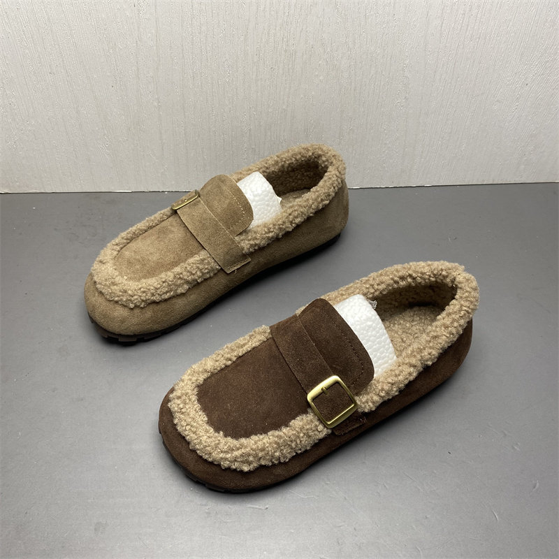 品牌撤柜真皮女鞋2025新款冬季牛反绒豆豆鞋平底软底加绒乐福鞋女,女鞋,乐福鞋（豆豆鞋）,淘宝优惠券,粉丝福利购,淘宝优惠卷