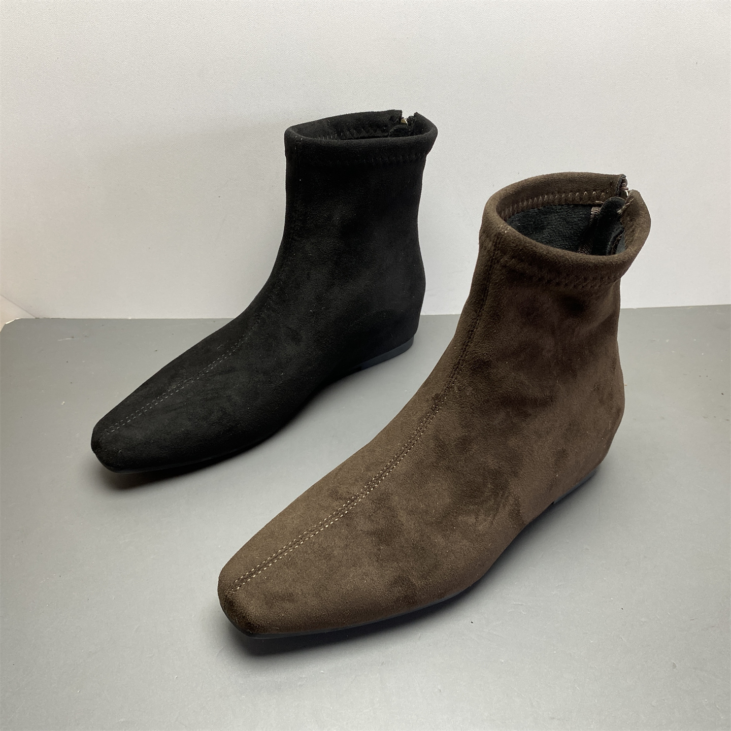 方头低跟舒适加绒时装靴