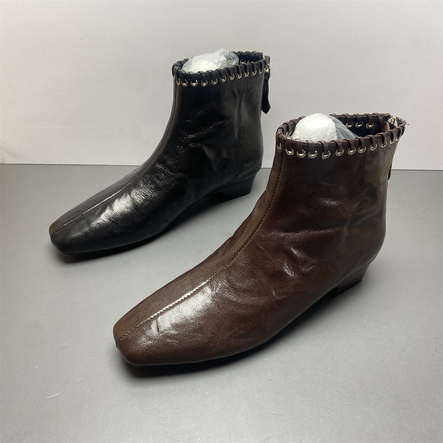 短筒靴低跟方头加绒切尔西靴