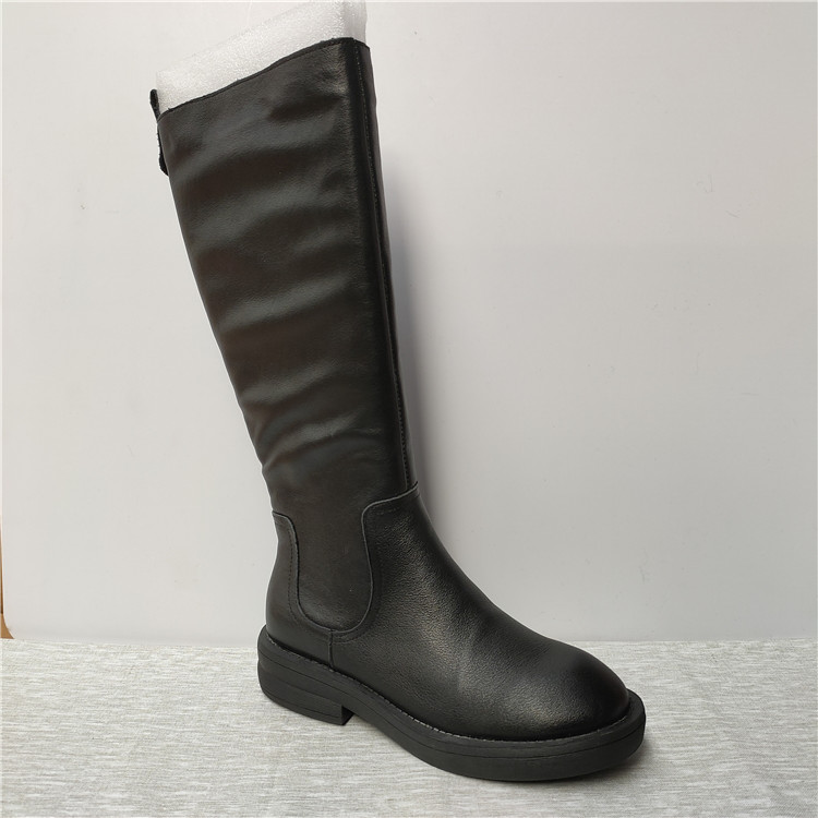 真皮长筒靴女断码头层牛皮冬季新款低跟侧拉链时尚加绒显瘦全牛皮