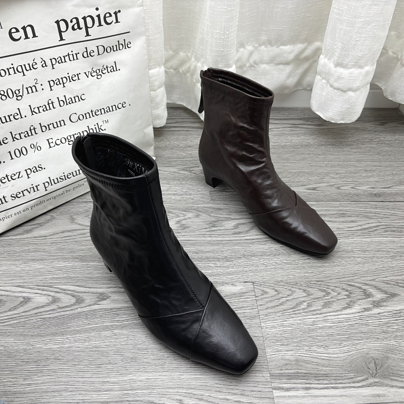 短靴低跟方头加棉保暖时装靴