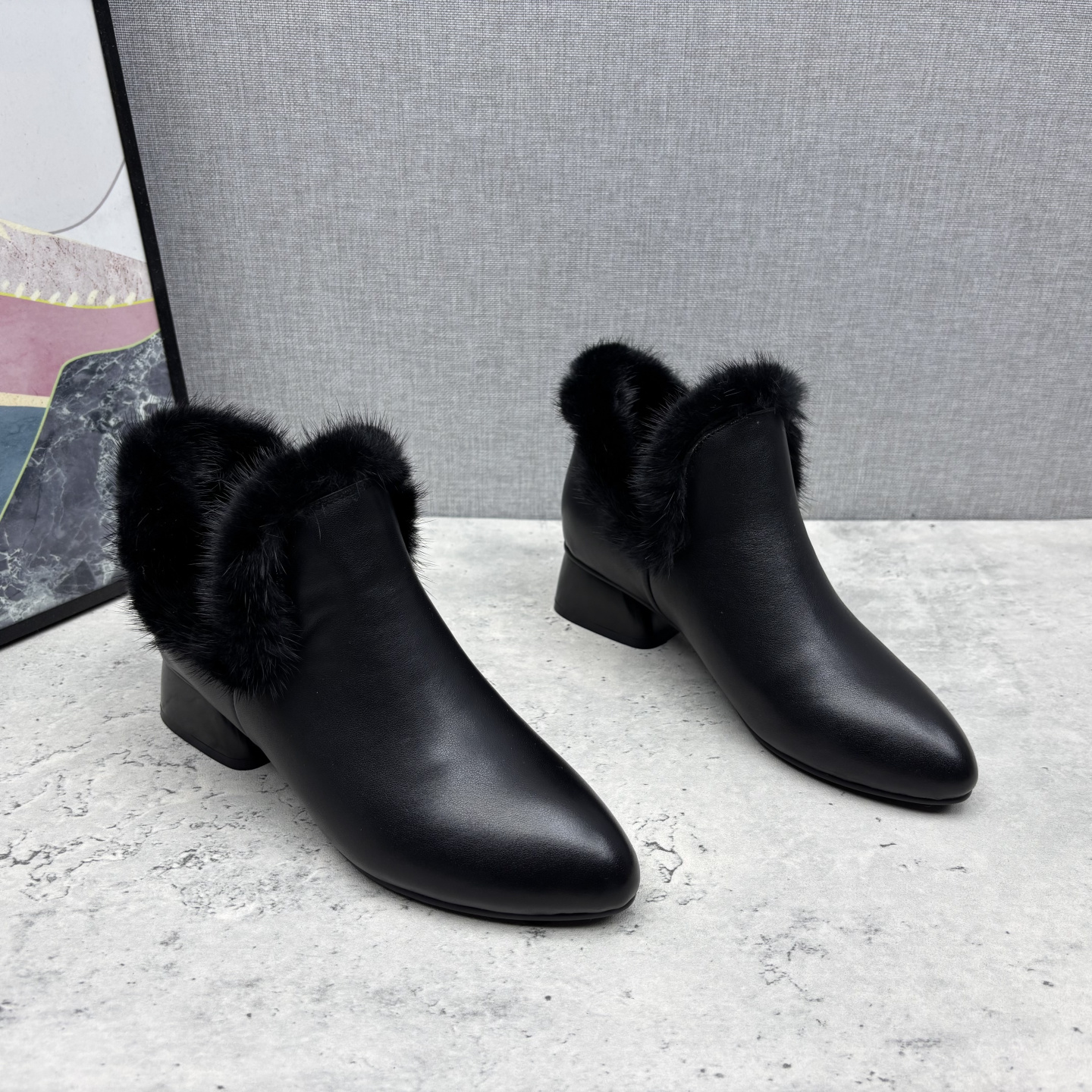 短靴尖头低跟加绒保暖时装靴