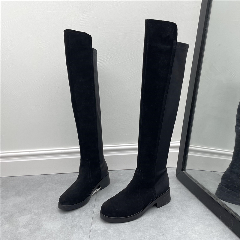 方跟加绒过膝长筒靴女