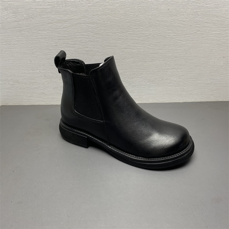 短靴圆头低跟加绒切尔西靴女