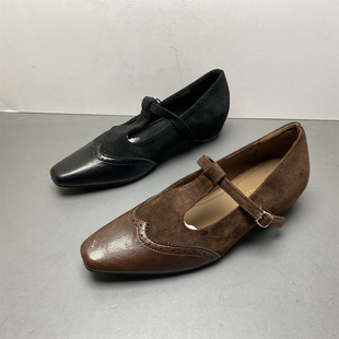 品牌撤柜女鞋2026新款春季内增高玛丽珍鞋一字扣带方头绒面女单鞋