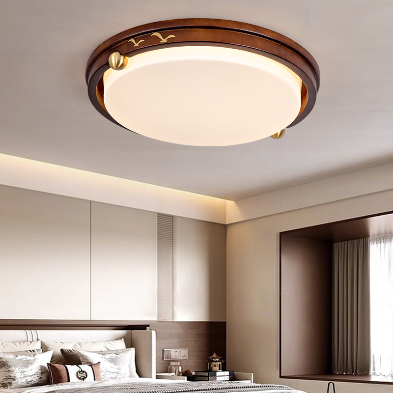 新中式禅意中国风圆形实木吸顶灯