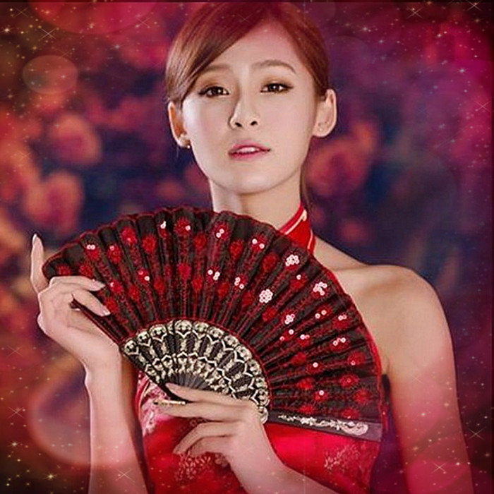 10把包邮7寸单面亮片红色咏春招待舞蹈折扇白黑色儿童通用小扇子