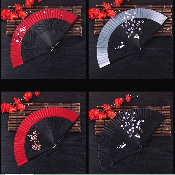 包邮黑红色舞蹈扇书简舞跳舞扇古典中国风樱花竹骨女梅花日式折扇