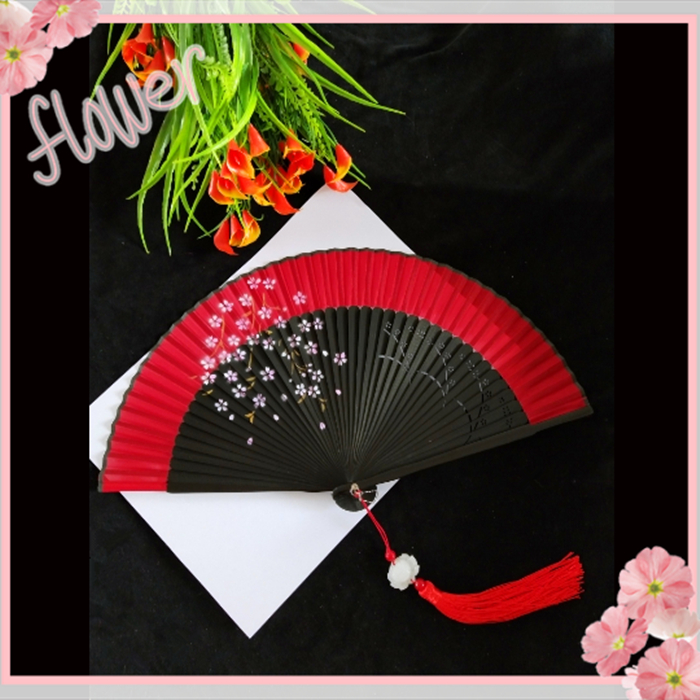 一件包邮古典舞蹈扇书简舞子跳舞扇中国风黑色女梅花牡丹红色折扇