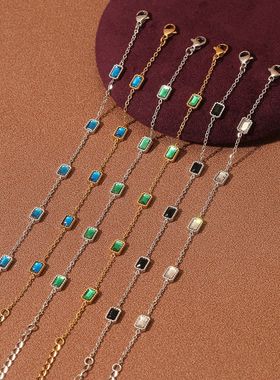 2025新款INS新款方形彩钻钛钢手链女时尚轻奢18K小众设计不掉色