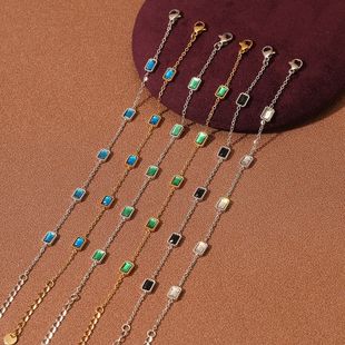 轻奢18K小众设计不掉色 方形彩钻钛钢手链女时尚 2025新款 INS新款