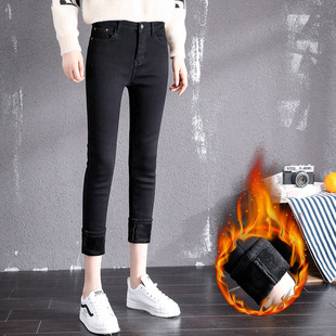 弹力显瘦紧身大码 2025新款 2021年新款 女冬季 外 高腰加绒加厚牛仔裤