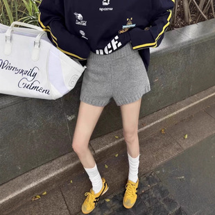 秋冬休闲简约显瘦松紧高腰纯色针织短裤 2025新款 韩国