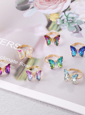 2025新款跨境欧美新款渐变蝴蝶戒指女个性潮INS女戒时尚气质戒指