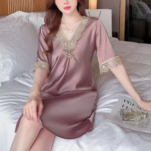 性感甜美蕾丝绣花短袖 春夏薄款 连衣裙 丝绸睡衣2025新款 2025新款