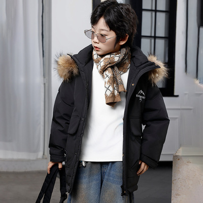 直销男童羽绒服儿童中长款中大童2024新款洋气男大童冬季男款