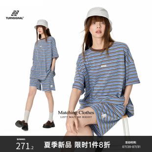 2025新款 TurnSignal条纹短袖 女夏季 T恤短裤 休闲运动两件套夏 套装