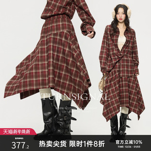 2025新款 TurnSignal时尚 女秋装 半身裙套装 休闲百搭两件套 格子衬衫