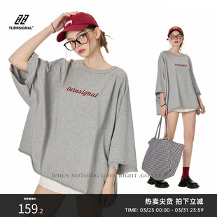 纯棉休闲宽松圆领上衣 2026新款 Turnsignal潮牌落肩短袖 T恤女夏季