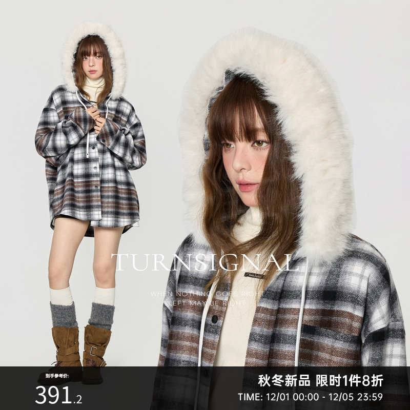 TurnSignal毛领格子衬衫外套