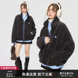 TurnSignal潮牌仿羊羔毛外套女秋冬2025新款宽松保暖立领绒外套