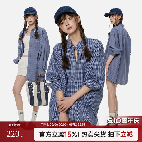 TurnSignal格子长袖衬衫中长款