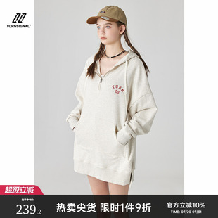 Turn 寬松休閑連帽春秋 衛(wèi)衣女2025新款 Signal潮牌半拉鏈中長(zhǎng)款
