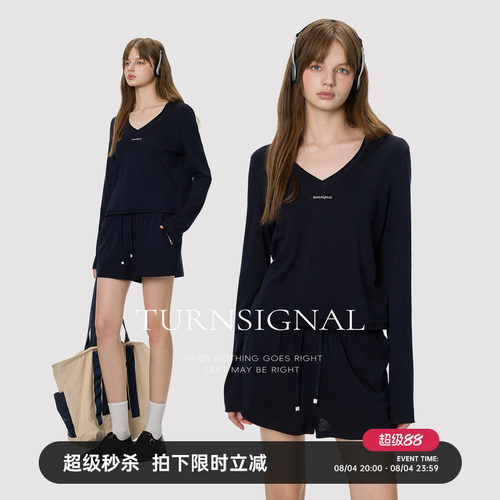 TurnSignal长袖T恤短裤套装女
