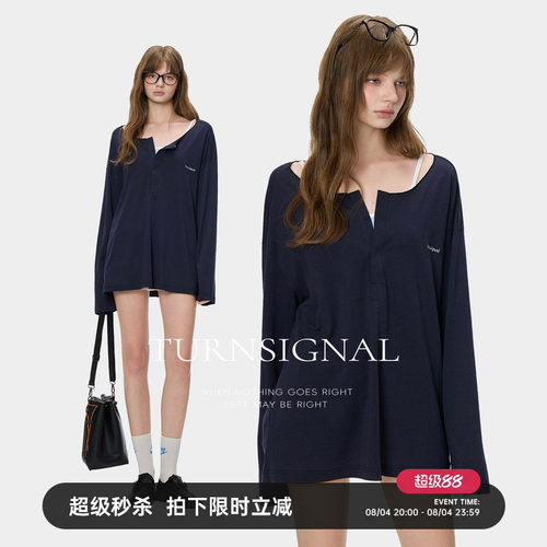 TurnSignal韩系落肩长袖T恤女