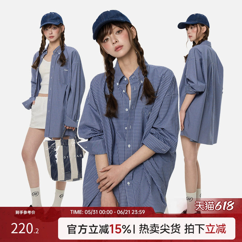 Turn Signal格子长袖衬衫女中长款2026新款休闲宽松外搭衬衣外套